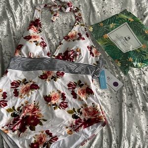 Floral halter one piece swimsuit